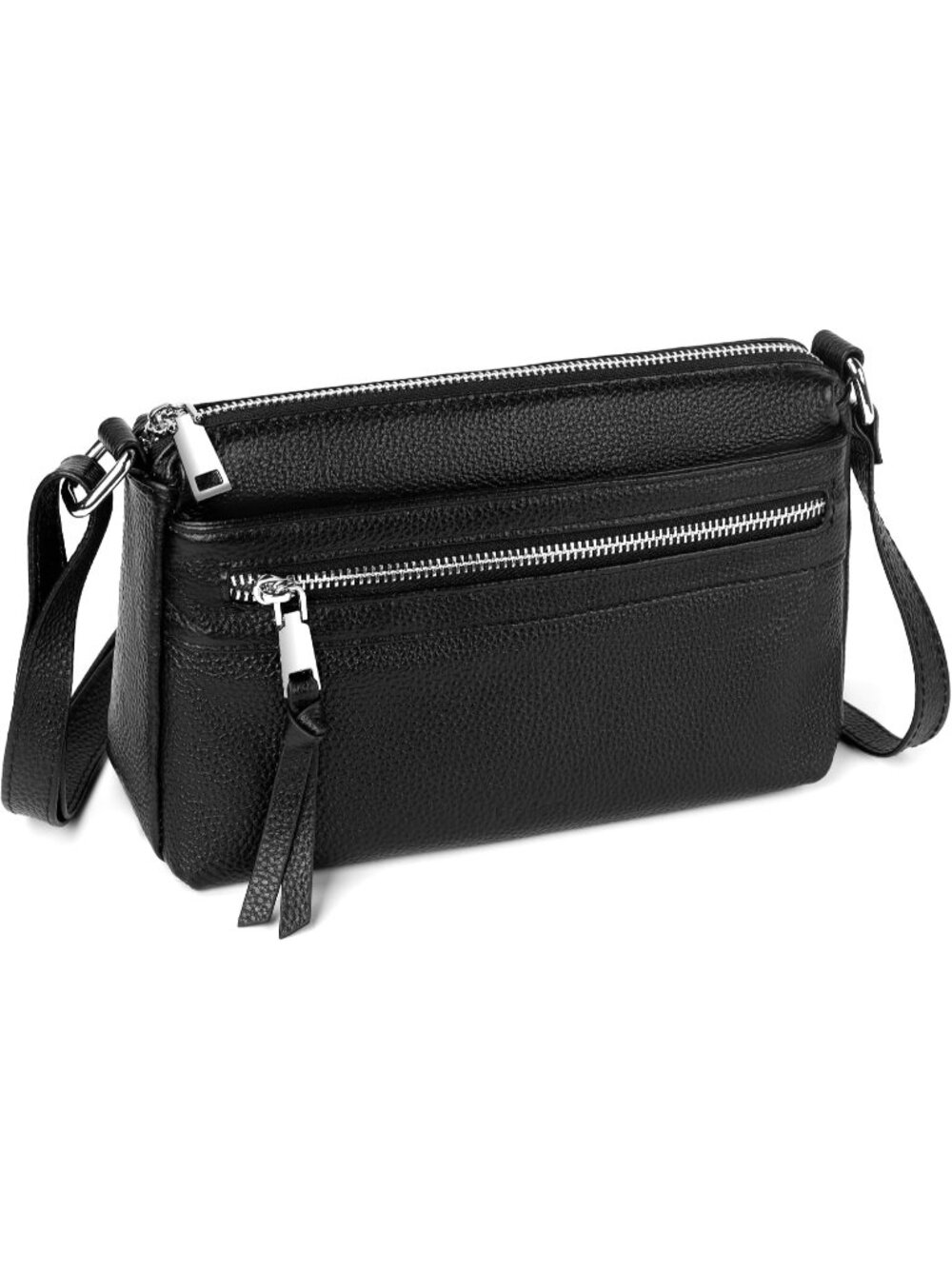👜Women's Black Genuine Leather Multi Pocket Adjustable Straps Shoulder Bags